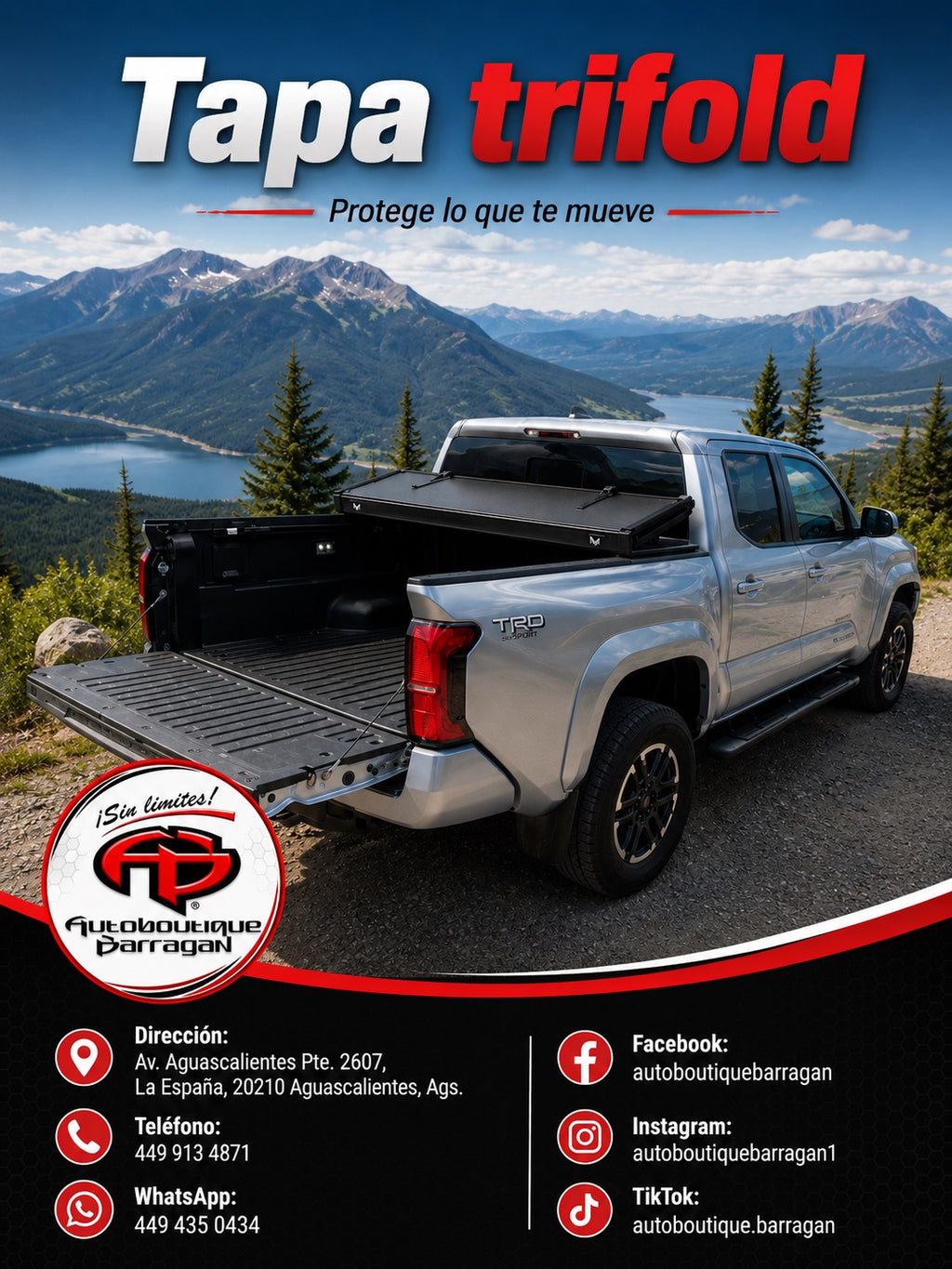 Tapa Trifold promoción Autoboutique Barragán